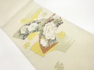 綴れ地紙に花々模様織出し袋帯